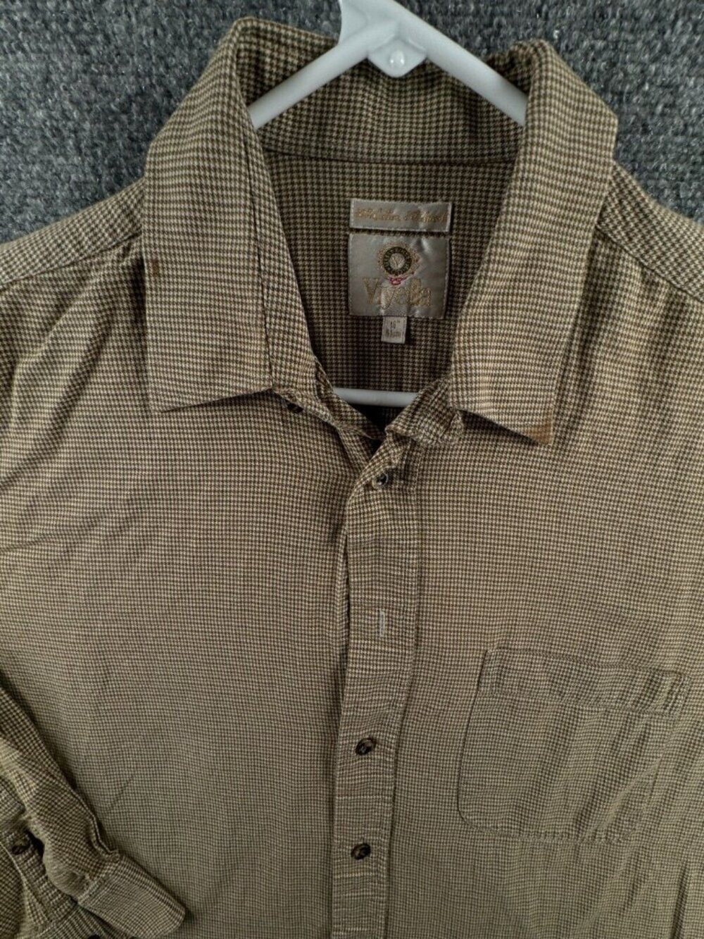 Viyella Cotton Wool Blend Button Up Shirt Men Long Sleeve Houndstooth Size 16